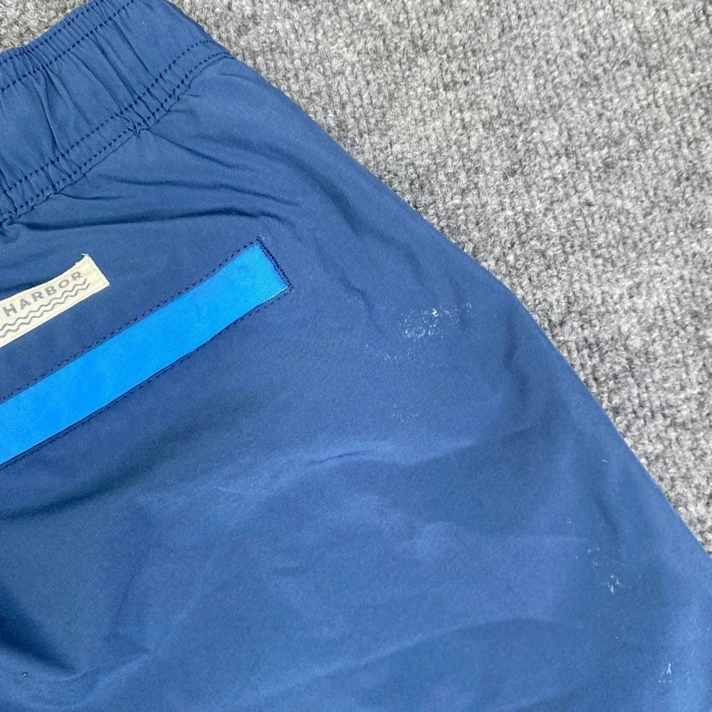 Fair Harbor Mens Swim Trunks XL Navy Blue Striped Board Shorts Recycled 7 Inseam